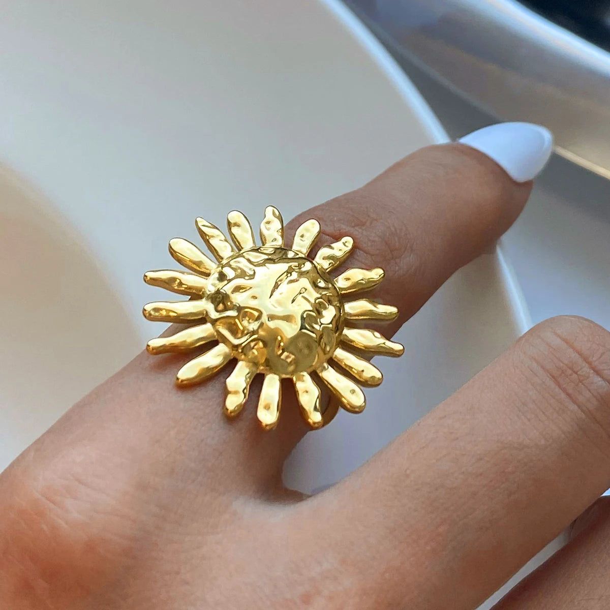 Adjustable golden sunflower ring