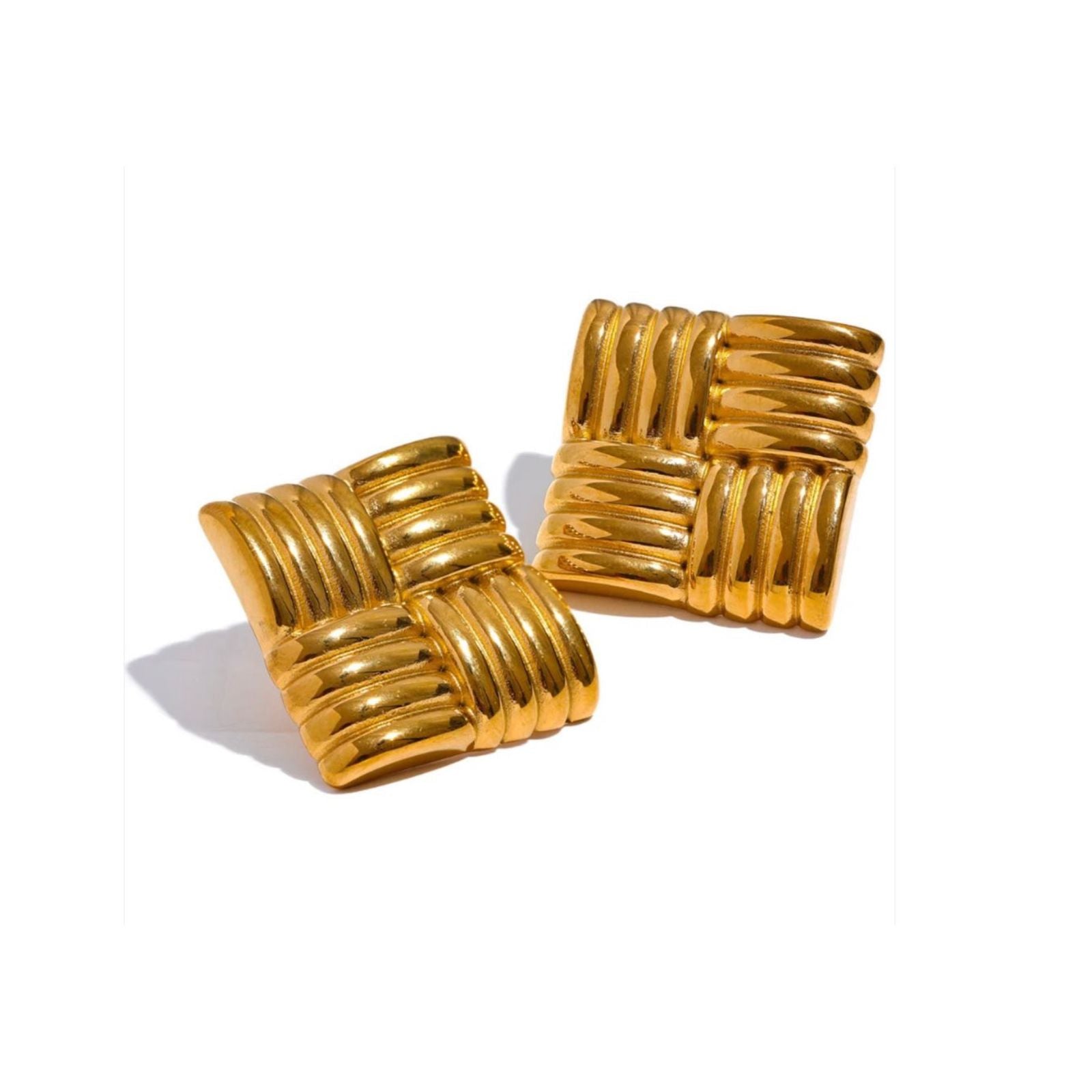 Textured squre model golden anti turnish earing